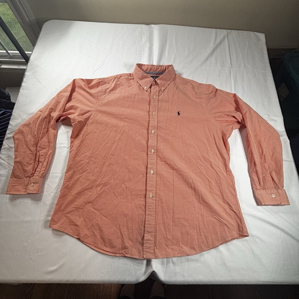RALPH LAUREN Shirt Men 2XL Gingham Check Custom Fit Button Up Long Sleeve Cotton - Picture 2 of 10